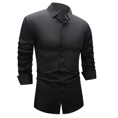 Men'S Fashion Casual Business Solid Color Long Sleeve Dress Shirts