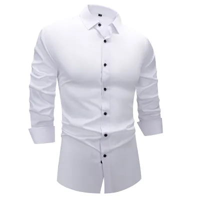 Men'S Fashion Casual Business Solid Color Long Sleeve Dress Shirts