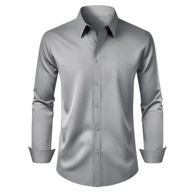 Men'S Fashion Casual Business Solid Color Long Sleeve Dress Shirts
