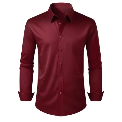 Men'S Fashion Casual Business Solid Color Long Sleeve Dress Shirts