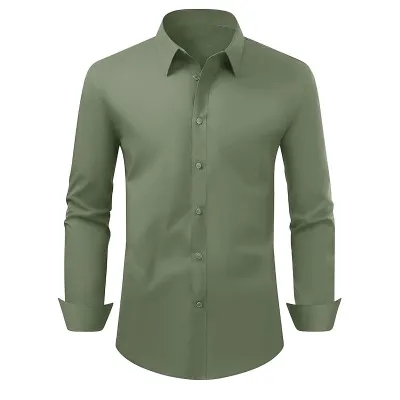 Men'S Fashion Casual Business Solid Color Long Sleeve Dress Shirts