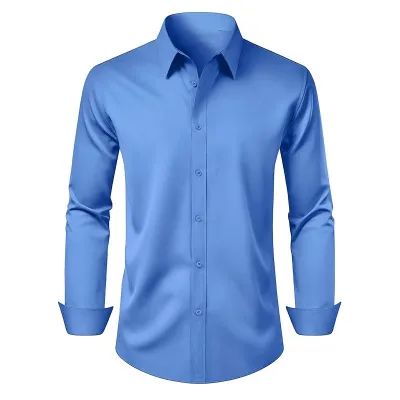 Men'S Fashion Casual Business Solid Color Long Sleeve Dress Shirts
