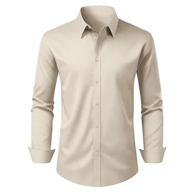 Men'S Fashion Casual Business Solid Color Long Sleeve Dress Shirts