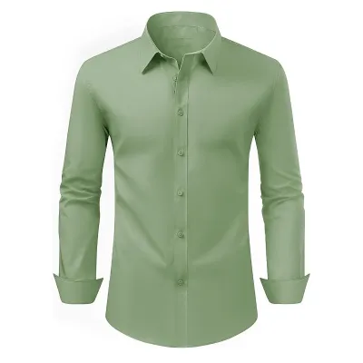Men'S Fashion Casual Business Solid Color Long Sleeve Dress Shirts