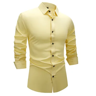 Men'S Fashion Casual Business Solid Color Long Sleeve Dress Shirts