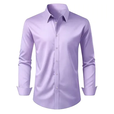 Men'S Fashion Casual Business Solid Color Long Sleeve Dress Shirts