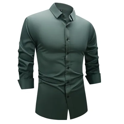 Men'S Fashion Casual Business Solid Color Long Sleeve Dress Shirts