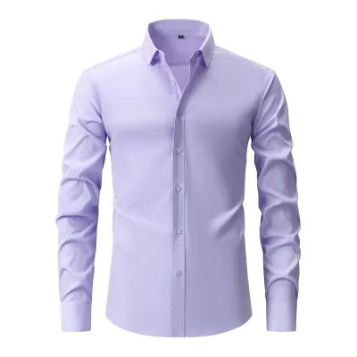 Men'S Fashion Casual Business Solid Color Non-Ironing Anti-Wrinkle Lapel Long-Sleeve Dress Shirts