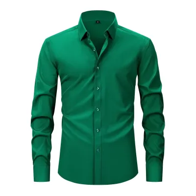 Men'S Fashion Casual Business Solid Color Non-Ironing Anti-Wrinkle Lapel Long-Sleeve Dress Shirts