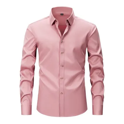 Men'S Fashion Casual Business Solid Color Non-Ironing Anti-Wrinkle Lapel Long-Sleeve Dress Shirts