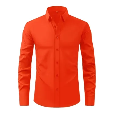 Men'S Fashion Casual Business Solid Color Non-Ironing Anti-Wrinkle Lapel Long-Sleeve Dress Shirts
