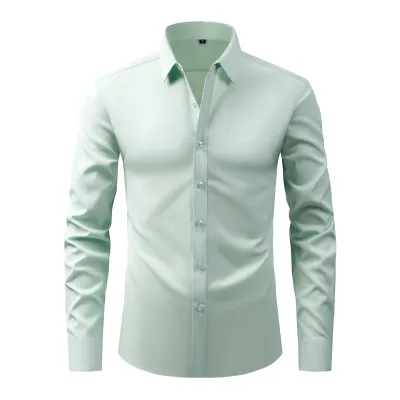 Men'S Fashion Casual Business Solid Color Non-Ironing Anti-Wrinkle Lapel Long-Sleeve Dress Shirts