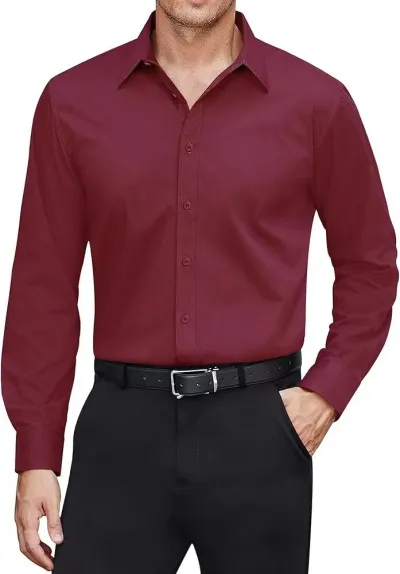 Men'S Business Casual Solid Color Long-Sleeve Non-Iron Dress Shirts