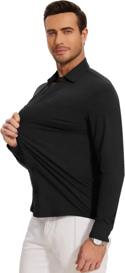 Men'S Fashion Casual Traceless Stretch Non-Ironing Slim-Fit Dress Shirts