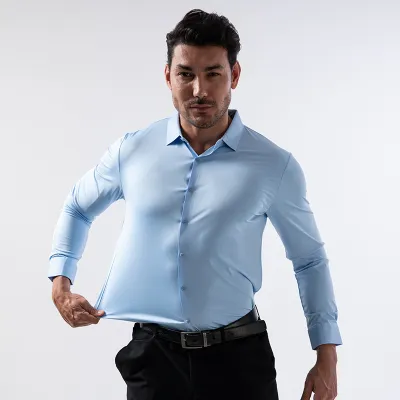 Men'S Fashion Casual Traceless Stretch Non-Ironing Slim-Fit Dress Shirts