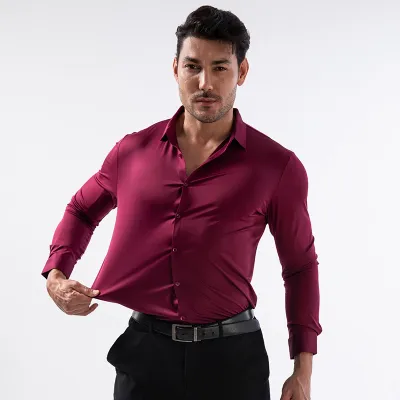 Men'S Fashion Casual Traceless Stretch Non-Ironing Slim-Fit Dress Shirts
