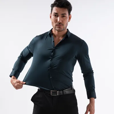 Men'S Fashion Casual Traceless Stretch Non-Ironing Slim-Fit Dress Shirts