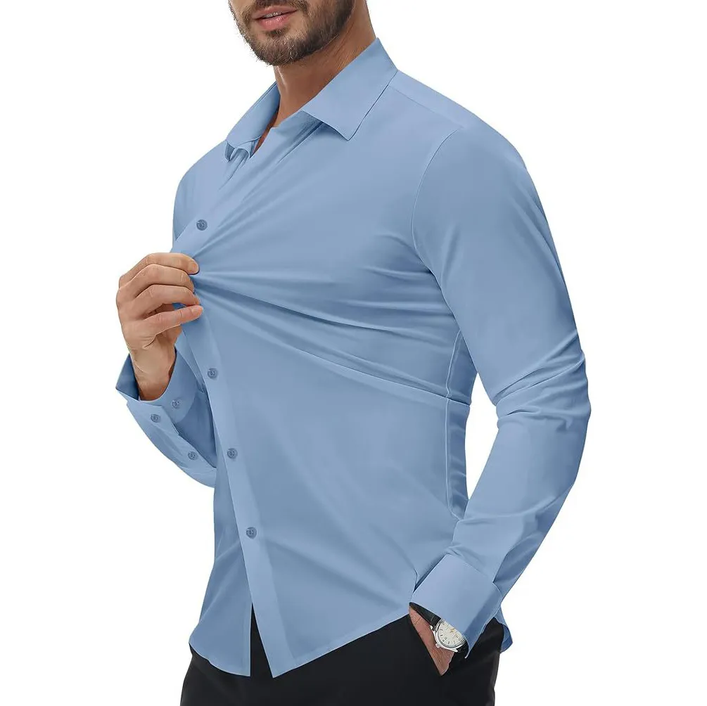 Men'S Fashion Casual Traceless Stretch Non-Ironing Slim-Fit Dress Shirts