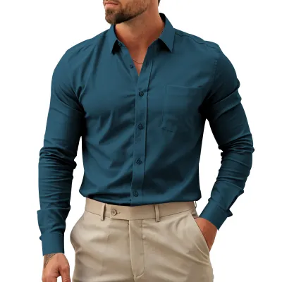Men'S Fashion Casual Business Stretch Non-Ironing Long-Sleeve Dress Shirts