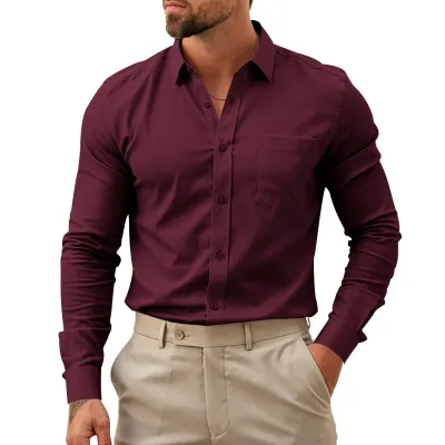 Men'S Fashion Casual Business Stretch Non-Ironing Long-Sleeve Dress Shirts