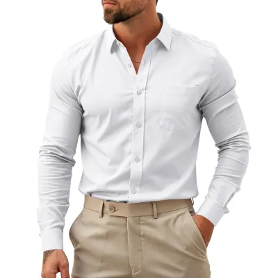 Men'S Fashion Casual Business Stretch Non-Ironing Long-Sleeve Dress Shirts