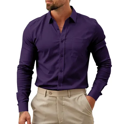 Men'S Fashion Casual Business Stretch Non-Ironing Long-Sleeve Dress Shirts