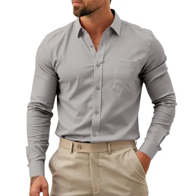 Men'S Fashion Casual Business Stretch Non-Ironing Long-Sleeve Dress Shirts
