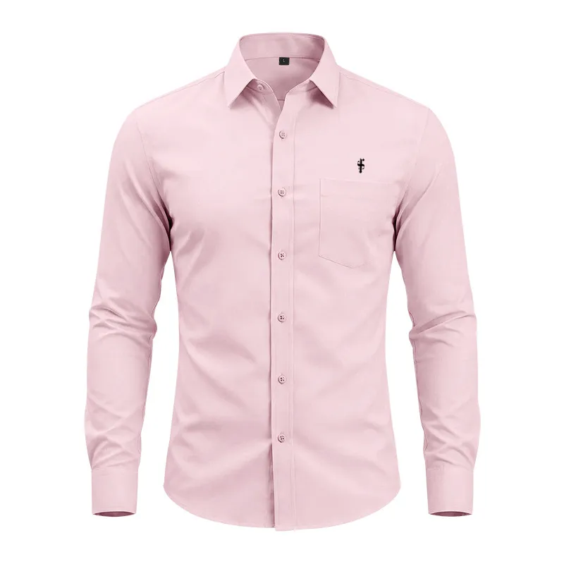 Men'S Fashion Casual Simple Business Solid Color Stretch Non-Ironing Dress Shirts