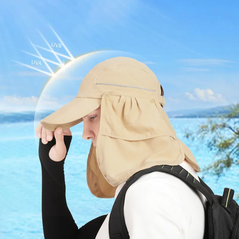 Fashion Solid Color Collectable Folding Neck Protecting Fisherman Sunscreen Hat