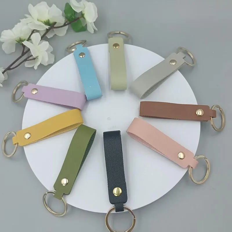 Solid Color Pu Leather Keychain Pendant Hanging Ring