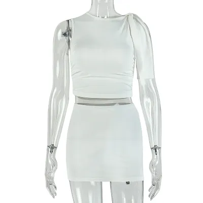 Women Sexy Solid Color Sleeveless Top And Skirt Two-Piece Set