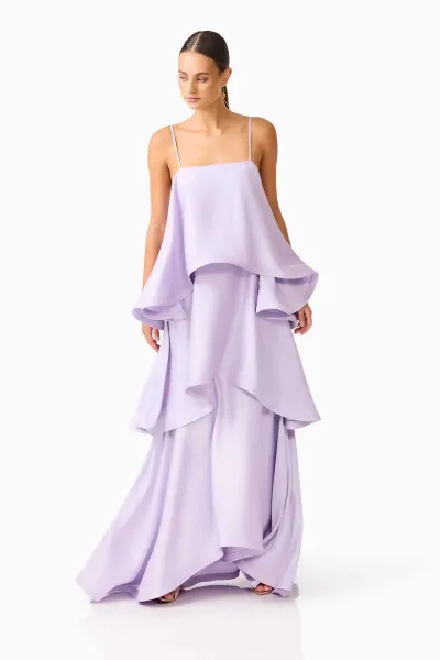 Women Fashion Sexy Spring And Summer Solid Color Satin Spaghetti Strap Multi-Layer Loose Party Dress