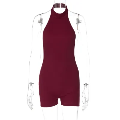 Women Sexy Pure Sleeveless Halter Rompers