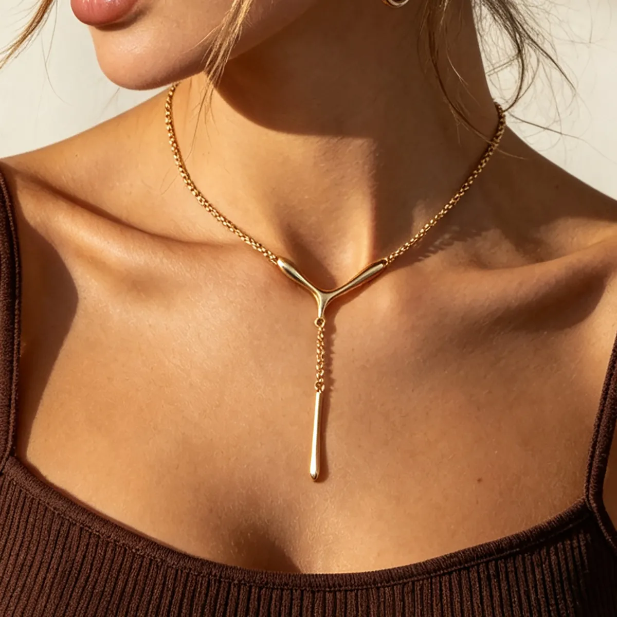 Women Fashion Liquid Y-Shaped Water Drop Tassel Clavicle Necklace