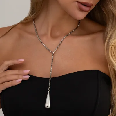 Women Fashion Y-Shaped Water Drop Tassel Clavicle Necklace