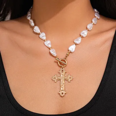 Women Fashion Baroque Special-Shaped Pearl Beaded Clavicle Chain Necklace