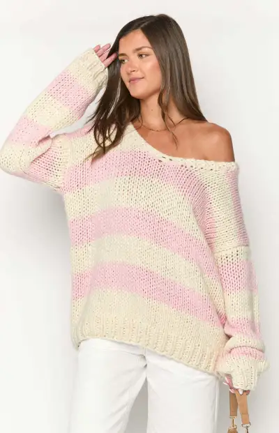 Autumn And Winter Women Sleeve Long Stripe Knitted Sweater