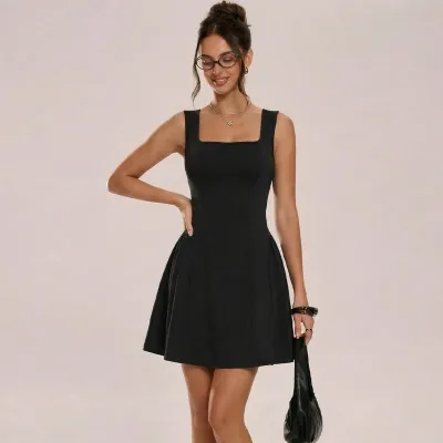Women Fashion Solid Color A- Line Dress