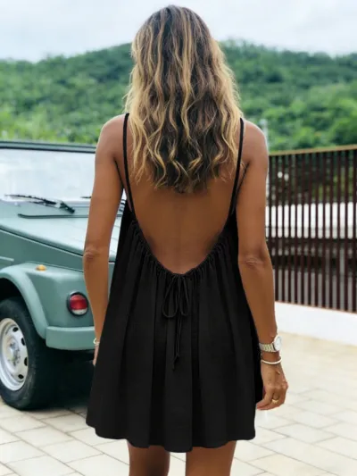 Women Casual Solid Backless Strap Dress