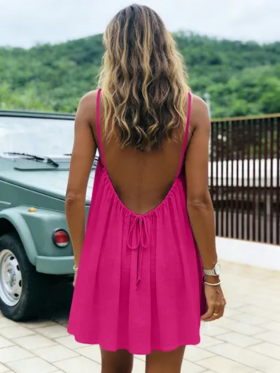 Women Casual Solid Backless Strap Dress