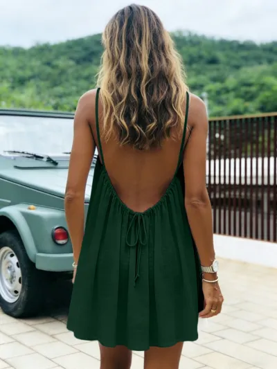 Women Casual Solid Backless Strap Dress