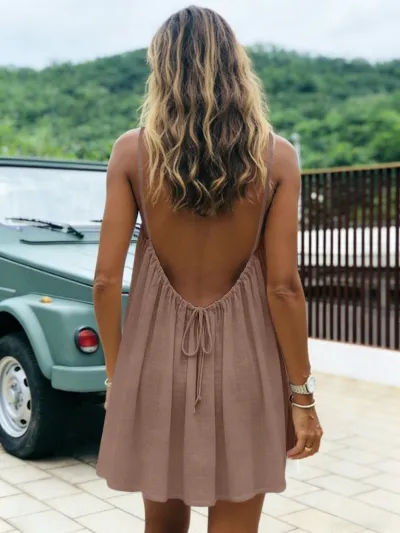 Women Casual Solid Backless Strap Dress