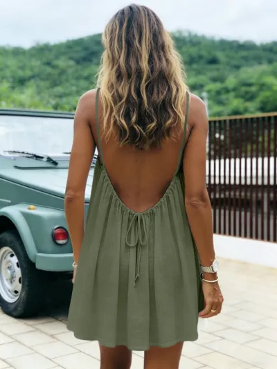 Women Casual Solid Backless Strap Dress