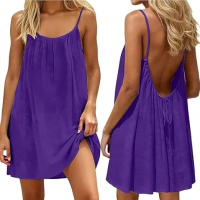 Women Casual Solid Backless Strap Dress