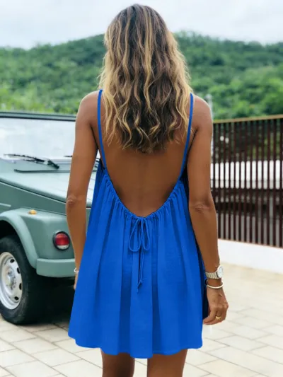 Women Casual Solid Backless Strap Dress