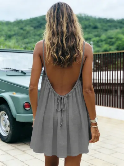 Women Casual Solid Backless Strap Dress