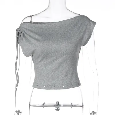 Women Sexy Solid Color Crossneck Cropped Top