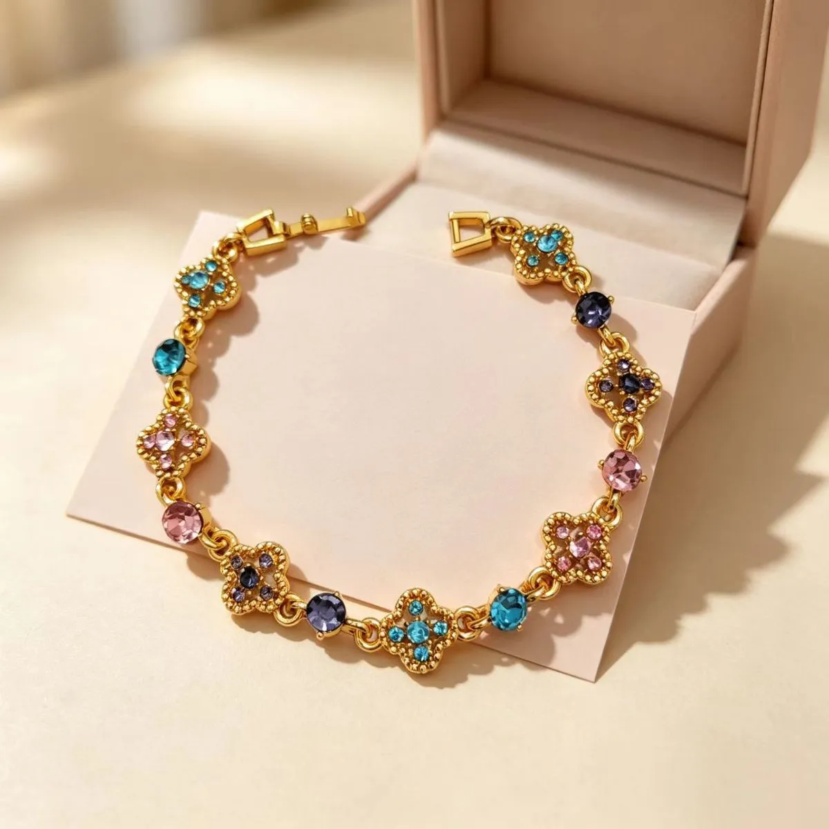 Fashion Multicolor Rhinestone Floral Four-Leaf Clover Bracelet