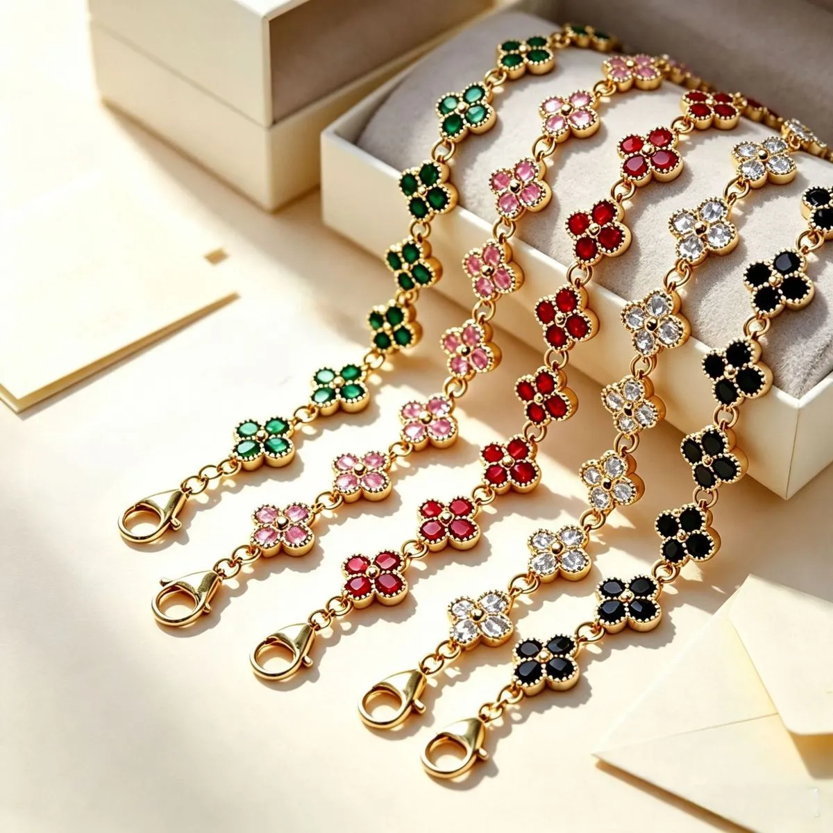 Fashion Rhinestone Four-Leaf Clover Bracelet