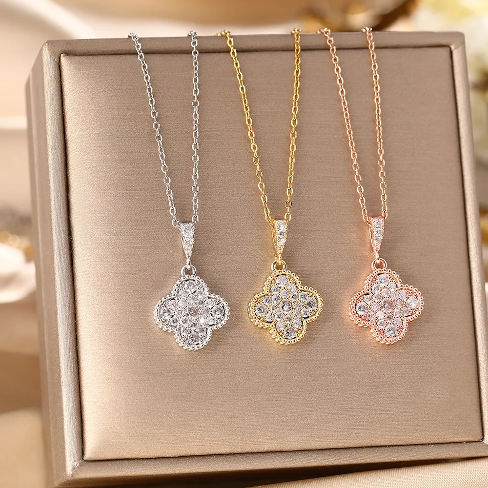 Fashion Rhinestone Four-Leaf Clover Necklace